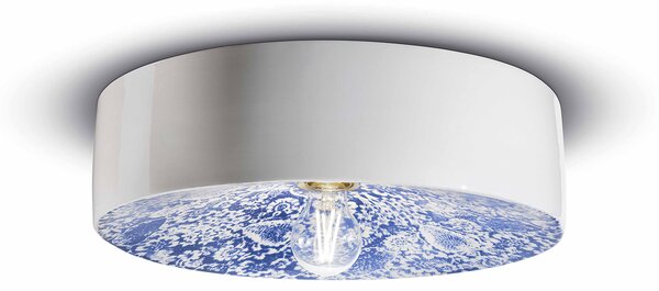 Plafoniera Grande Vintage Decò Pi Ceramica Ming Blu 1 Luce E27
