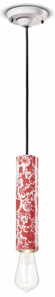 Sospensione Piccola Vintage Decò Pi Ceramica Ming Rosso 1 Luce E27