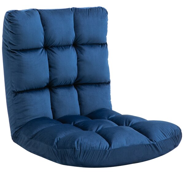 HOMCOM Poltrona da Terra in Velluto con Schienale Reclinabile fino 180° e Imbottitura Spessa, 55x71x53.5cm, Blu | Aosom Italy