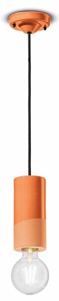 Sospensione Media Vintage Decò Pi Ceramica Arancio Pesca 1 Luce E27