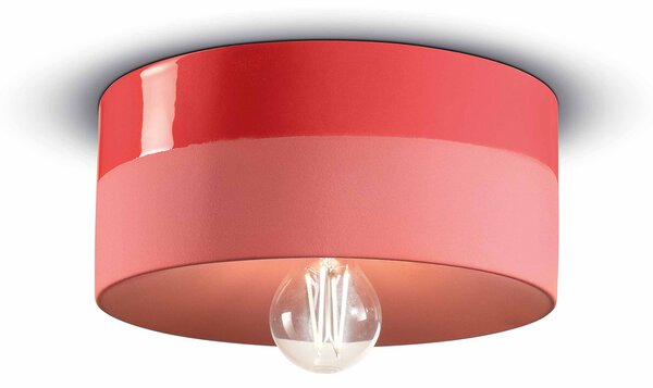 Plafoniera Media Vintage Decò Pi Ceramica Rosso Corallo 1 Luce E27