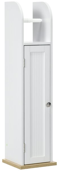 Kleankin Mobile Bagno Salvaspazio con Porta Carta Igienica e Ripiani, Mobiletto Stretto Moderno per Lavanderia, 20x20x80 cm, Bianco | Aosom Italy