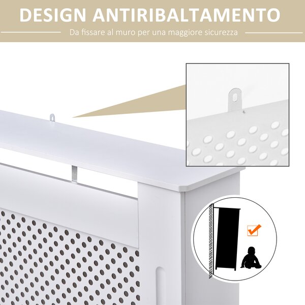 HOMCOM Copritermosifone in Legno Copertura Moderna 151.5 × 82 × 19cm Verniciato Bianco|Aosom