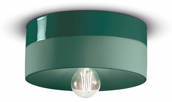 Plafoniera Media Vintage Decò Pi Ceramica Verde Bottiglia 1 Luce E27