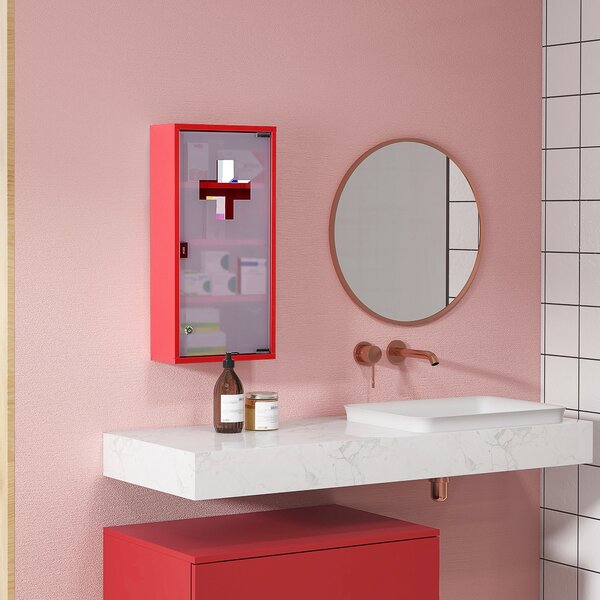 HOMCOM Armadietto Medicinali 4 Livelli Porta in Vetro, Incluse 2 chiavi, 60×30×12cm Rosso|Aosom Italy