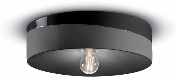 Plafoniera Grande Vintage Decò Pi Ceramica Nero Carbone 1 Luce E27