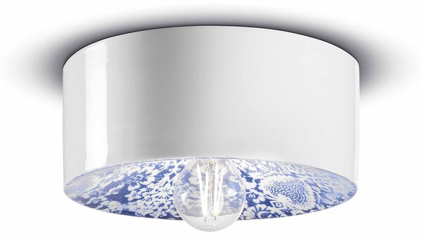 Plafoniera Media Vintage Decò Pi Ceramica Ming Blu 1 Luce E27