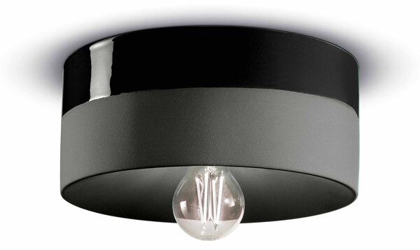 Plafoniera Media Vintage Decò Pi Ceramica Nero Carbone 1 Luce E27
