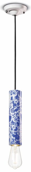 Sospensione Piccola Vintage Decò Pi Ceramica Ming Blu 1 Luce E27