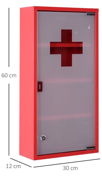 HOMCOM Armadietto Medicinali 4 Livelli Porta in Vetro, Incluse 2 chiavi, 60×30×12cm Rosso|Aosom Italy