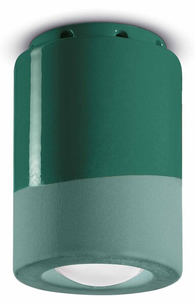 Plafoniera Vintage Decò Pi Ceramica Verde Bottiglia 1 Luce E14