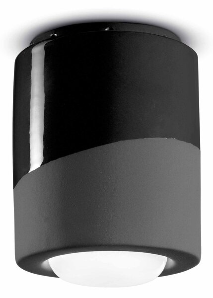 Plafoniera Piccola Vintage Decò Pi Ceramica Nero Carbone 1 Luce E27
