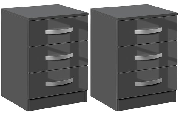 HOMCOM Set 2 Comodini Moderni con 3 Cassetti e Maniglie in Metallo, Comodini di Design in Legno, 40x36x56 cm, Grigio | Aosom Italy