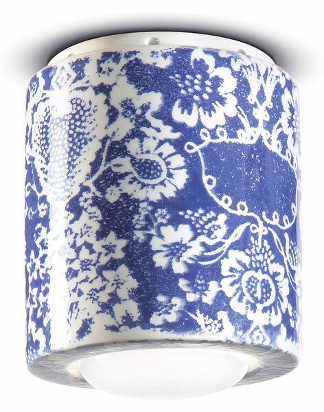Plafoniera Piccola Vintage Decò Pi Ceramica Ming Blu 1 Luce E27