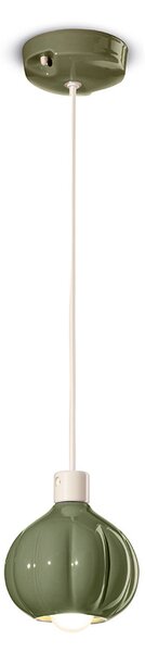 Lampadario Vintage Decò Afoxe' Alluminio Ceramica Verde Salvia 1 Luce E14