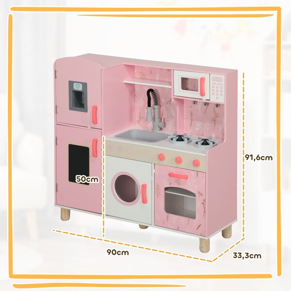 AIYAPLAY Cucina giocattolo con luci, suoni, forno e microonde, Rosa | Aosom Italy