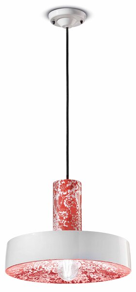 Sospensione Grande Vintage Decò Pi Ceramica Ming Rosso 1 Luce E27