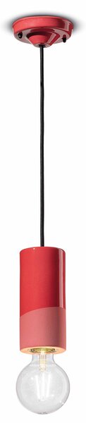 Sospensione Media Vintage Decò Pi Ceramica Rosso Corallo 1 Luce E27