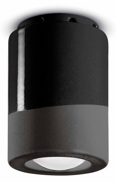 Plafoniera Vintage Decò Pi Ceramica Nero Carbone 1 Luce E14