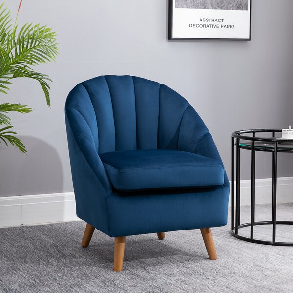 HOMCOM Poltrona Salotto Imbottito in Velluto con Imbottitura Spessa, Gambe in Legno di Caucciù, Braccioli, Blu | Aosom Italy