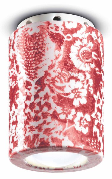 Plafoniera Vintage Decò Pi Ceramica Ming Rosso 1 Luce E14