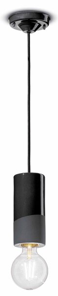 Sospensione Media Vintage Decò Pi Ceramica Nero Carbone 1 Luce E27