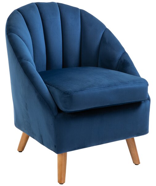 HOMCOM Poltrona Salotto Imbottito in Velluto con Imbottitura Spessa, Gambe in Legno di Caucciù, Braccioli, Blu | Aosom Italy