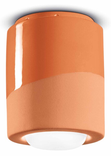 Plafoniera Piccola Vintage Decò Pi Ceramica Arancio Pesca 1 Luce E27