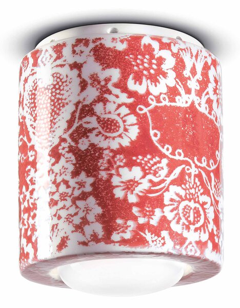 Plafoniera Piccola Vintage Decò Pi Ceramica Ming Rosso 1 Luce E27