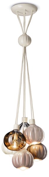Lampadario Vintage Decò Afoxe' Alluminio Ceramica Vetro Mix 6 Luci E14