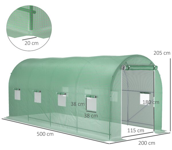 Outsunny Serra a Tunnel da Giardino 8 Finestre e Porta Avvolgibili 500x200x210 cm | Aosom Italy