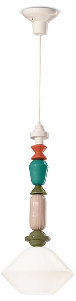 Sospensione Media Vintage Decò Lariat Ceramica Bianco Latte 1 Luce E27