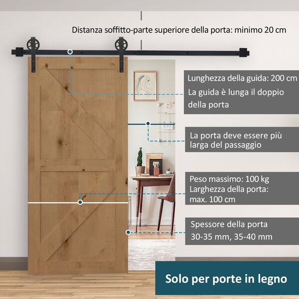 HOMCOM Set Accessori Binario Spessore 34-40mm per Installazione Porta Scorrevole Acciaio Nero|Aosom
