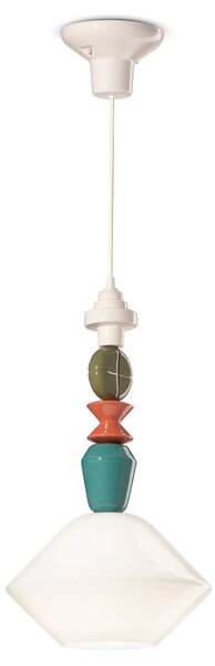 Sospensione Piccola Vintage Decò Lariat Ceramica Bianco Latte 1 Luce E27