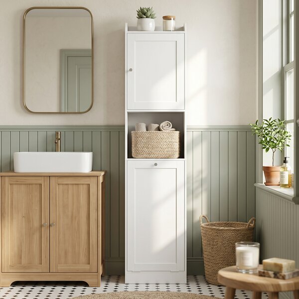 HOMCOM Mobile Alto Bagno con Cesto Ribalta, Mobiletto Salvaspazio Mensole, Bianco | Aosom Italy