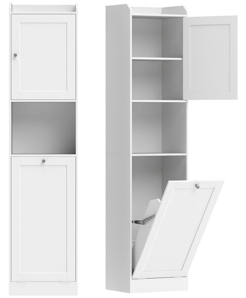 HOMCOM Mobile Alto Bagno con Cesto Ribalta, Mobiletto Salvaspazio Mensole, Bianco | Aosom Italy