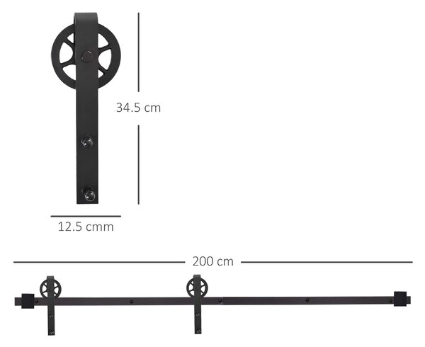HOMCOM Set Accessori Binario Spessore 34-40mm per Installazione Porta Scorrevole Acciaio Nero|Aosom