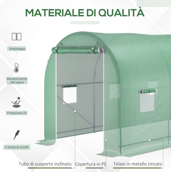 Outsunny Serra a Tunnel da Giardino 8 Finestre e Porta Avvolgibili 500x200x210 cm | Aosom Italy