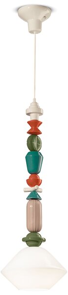 Sospensione Grande Vintage Decò Lariat Ceramica Bianco Latte 1 Luce E27