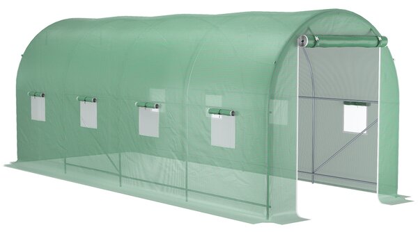 Outsunny Serra a Tunnel da Giardino 8 Finestre e Porta Avvolgibili 500x200x210 cm | Aosom Italy