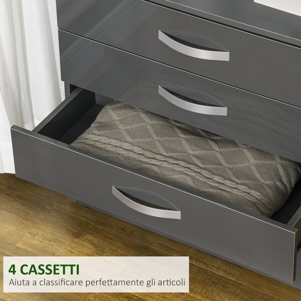 HOMCOM Cassettiera da 4 Cassetti con Maniglie di Metallo, in Truciolato, 75x36x72 cm, Grigio|Aosom