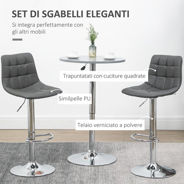 HOMCOM Set 2 Sgabelli da Bar Girevoli in Similpelle con Schienale e Poggiapiedi, 42x45x89-110cm, Grigio|Aosom