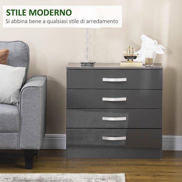 HOMCOM Cassettiera da 4 Cassetti con Maniglie di Metallo, in Truciolato, 75x36x72 cm, Grigio|Aosom