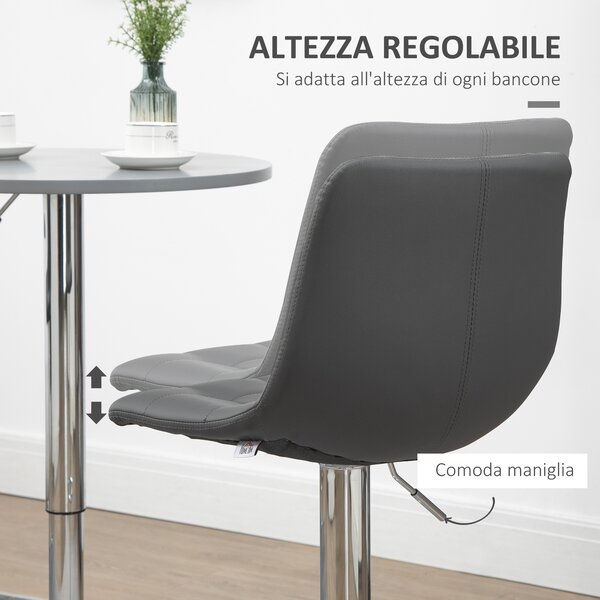 HOMCOM Set 2 Sgabelli da Bar Girevoli in Similpelle con Schienale e Poggiapiedi, 42x45x89-110cm, Grigio|Aosom
