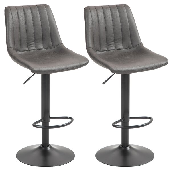 HOMCOM Set 2 Sgabelli da Bar Industriale, Sgabelli Cucina con Schienale, Poggiapiedi e Altezza Regolabile Grigio | Aosom Italy