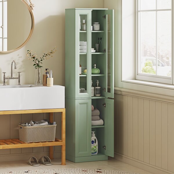 HOMCOM Mobile bagno alto a 6 ripiani con ripiano regolabile, verde salvia | Aosom Italy