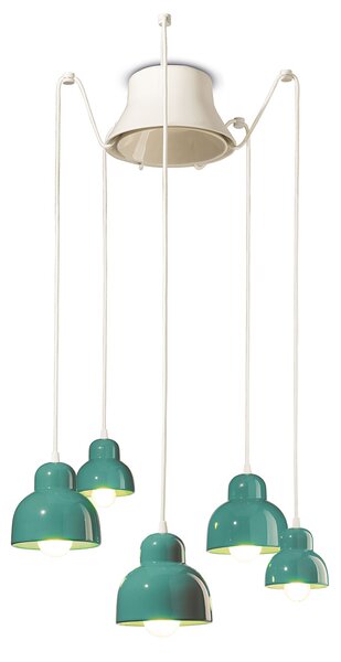 Lampadario Vintage Decò Berimbau Ceramica Turchese 3 Luci E27