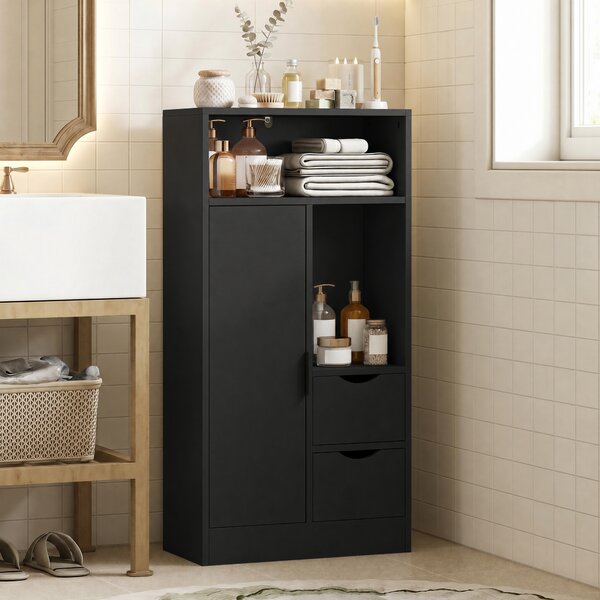 HOMCOM Mobile Bagno Slim con Cassetti, Scomparti Aperti, Nero | Aosom Italy