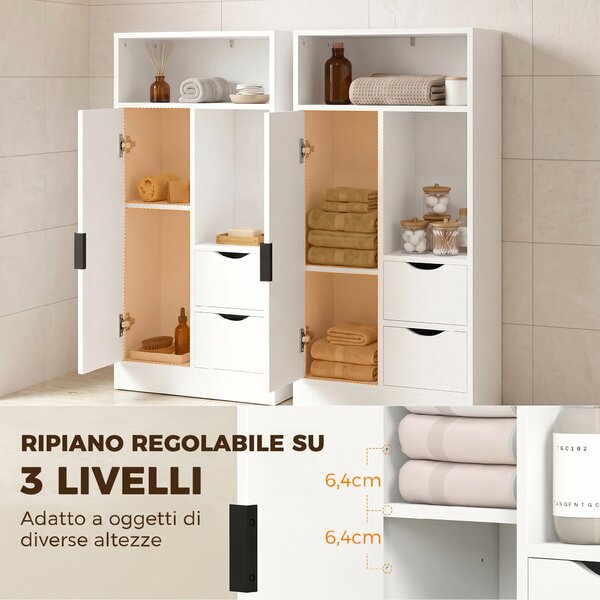 HOMCOM Mobile Bagno Slim con Cassetti, Scomparti Aperti, Bianco | Aosom Italy