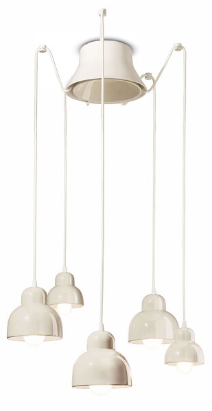 Lampadario Vintage Decò Berimbau Ceramica Crema 3 Luci E27